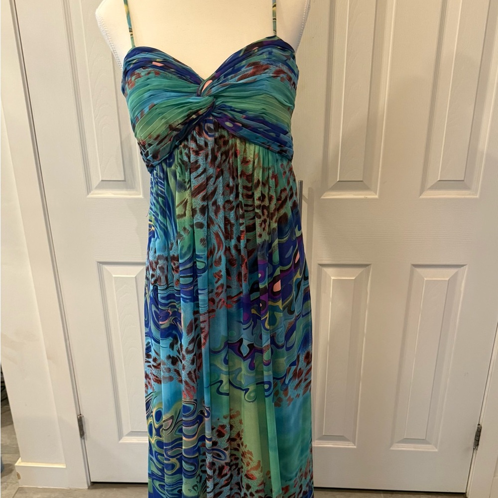 Vibrant Blue and Green Maxi Dress